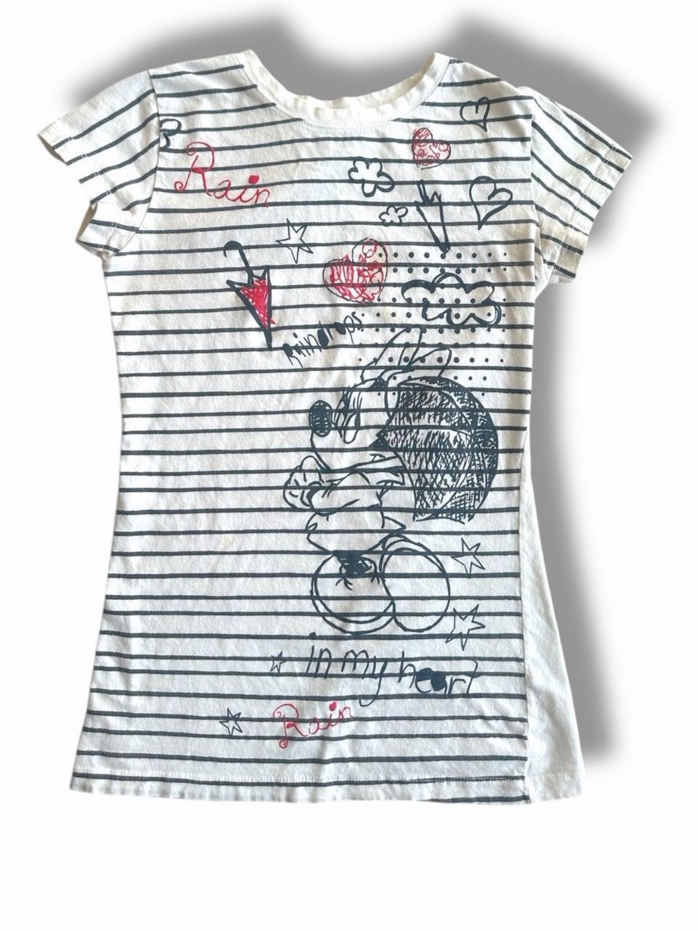 Y2k White Striped Mickey Mouse Graphic Baby Tee